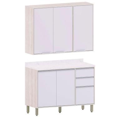 Imagem de Kit Armário Aéreo E Balcão De Cozinha 120 Cm 3 Portas Atenas Cinza Cristal