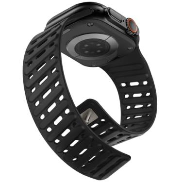 Imagem de Tasikar Clip bandas magnéticas compatíveis com Apple Watch 49 mm 46 mm 45 mm 44 mm 42 mm silicone impermeável respirável correia de laço para iWatch Ultra1/2 SE Série10 9 8 7 6 5 4 3 2 1, Preto, 49mm