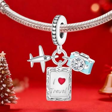 Imagem de 1 peça prata elegante itinerário de viagem berloque para mulheres, faça você mesmo e roupa diária combinando joias decoração presente para mamãe, 4.4*5.5mm, Prata, Sem Pedra Preciosa