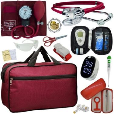 Imagem de Kit Bolsa Cores Aparelho de Pressao Esfigmomanometro Estetoscópio Medi