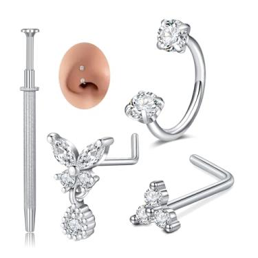 Imagem de MODRSA Anel de nariz de ferradura de ouro prata 20 g 18 g duplo gema sapato de cavalo argola para nariz feminino aço cirúrgico em forma de U meio tragus argolas de hélice piercing joias anéis de septo
