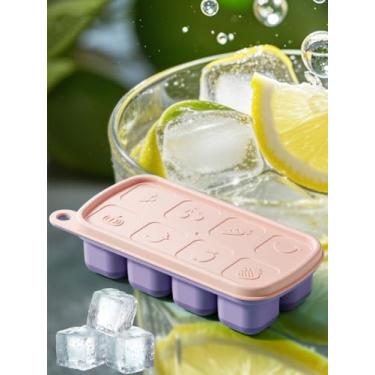 Imagem de Bandeja de cubos de gelo com tampa, moldes de cubos de gelo de plástico de silicone com tampa removível, bandejas reutilizáveis para freezer, empilháveis, para sopa, comida, coquetel, café, bebidas