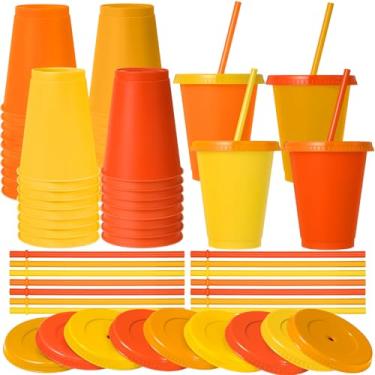 Imagem de Skylety 16 peças de copos de plástico com tampas e canudos, copos de plástico de 473 ml, copo reutilizável, garrafa de água, suprimentos para festas de fim de ano, presentes para beber café, cacau