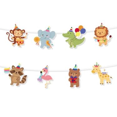 Imagem de Faixa Festa Animais, Guirlanda Aniversário Tema Animais Fofos Pré-Montada Decoração Suspensa Pronta para Usar para Decoração Fundo Festa Sem Necessidade Faça Você Mesmo