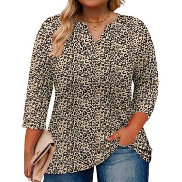 Imagem de Camisetas femininas Romanstii 4X plus size com decote em V, manga 3/4