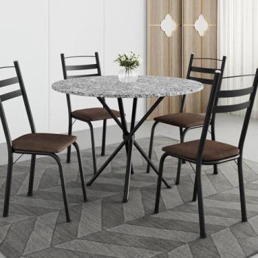 Imagem de Conjunto sala de Jantar Mesa Redonda 80cm Tampo Granito com 4 Cadeiras