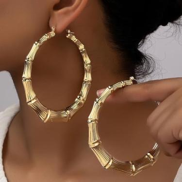 Imagem de Brincos de argola de bambu dourados para mulheres, bijuterias modernas dos anos 80 e 90, brincos de argola grandes, acessórios de festa, ideia de presente para mulheres