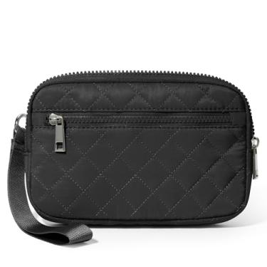 Imagem de DIXEIGHT Carteira de pulso feminina com porta-cartão RFID de 20 cm, bolsa pequena com 3 zíperes, bolsa clutch de nylon acolchoada para viagem diária, Preto