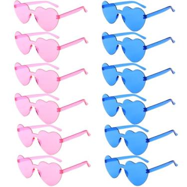 Imagem de AMCAMI 12 pares de óculos de sol em forma de coração para mulheres, óculos coloridos em forma de coração, lembrancinhas de despedida de solteira, Rosa e azul, Medium