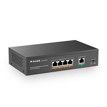 Imagem de Interruptor PoE Gigabit de 5 portas MokerLink, com 4 portas PoE+ 1000 Mbps, 78W IEEE802.3af/at, Plug and Play não gerenciado, sem ventilador de metal resistente
