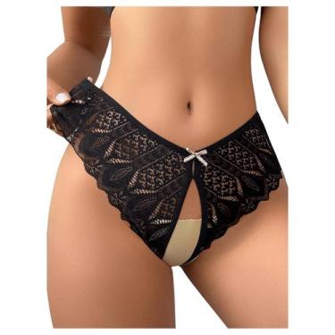Imagem de Calcinha SOLY HUX Lace Criss Cross Back recortada preta tamanho M