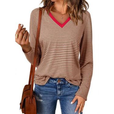 Imagem de Blusas EVALESS Fall para mulheres com decote em V e manga comprida lis