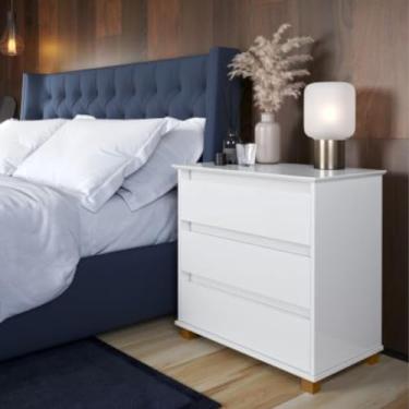 Imagem de Mini Cômoda Branca Com 3 Gavetas e Pés em Madeira Maciça EJ