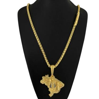 Imagem de Cordão Peruano 8Mm + Pingente Santa Brasil - Banhado A Ouro