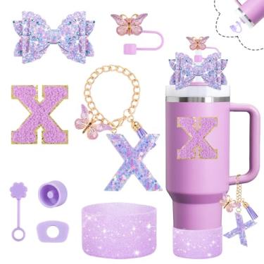 Imagem de Conjunto de acessórios de copo brilhante para copo Stanley Cup 850 g 1,134 g com alça, incluindo decoração de arco de palha, capa de cobertura de palha, bota, rolhas à prova de derramamento, pingentes