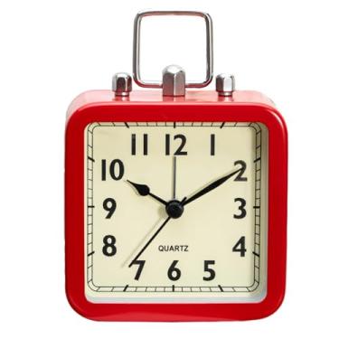 Imagem de Despertador retrô vermelho, movimento de quartzo silencioso, relógio de mesa pequeno para quarto, escritório e casa