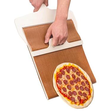 Imagem de Restaurante para uso doméstico, casca de pizza resistente ao calor com alça, tábua de pizza deslizante de madeira de fácil transferência, 11,4 x 39 cm casca de pizza