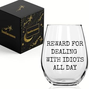 Imagem de Innfueunun Reward For Dealing With Idiots All Day Taça de vinho sem haste, presente de troca de elefante branco para Natal, aniversário, escritório, 425 g
