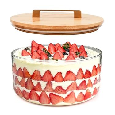 Imagem de Acelane Tigela de salada grande, tigela de vidro de 25 cm com tampa selada, tigela de mistura e servir moderna e versátil para salada, sobremesa, colocar sorvete, bolo e festa, casa, micro-ondas e