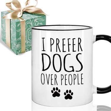 Imagem de Puouoonyi Presentes para amantes de cães para mulheres e homens, presentes de caneca de café para mães de cães - I Prefer Dogs Over People, presentes de aniversário de Natal para donos de cães 325 ml