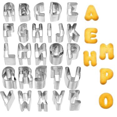 Imagem de Conjunto de ferramentas de corte de biscoito de aço inoxidável de 26 peças de 2,5 cm para fondant cortadores de letra A a Z molde de massa de frutas pequenas ferramentas de cozimento de metal para