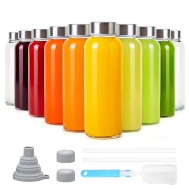 Imagem de Sursip [Pacote com 10] Garrafas de vidro de 293 ml com tampas e canudo de aço inoxidável – Garrafas de água de vidro pequenas reutilizáveis para sucos, vitaminas, leite – à prova de vazamento, livre