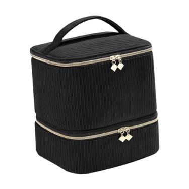 Imagem de Kokiya Estojo para guardar esmaltes, secador de unhas, com bolsos grandes, organizador de bolsa de mão com dupla camada para perfumes, e maquiagem, Preto