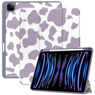 Imagem de Deokke Capa compatível com iPad Pro de 12,9 polegadas, 6ª/5ª/4ª/3ª geração (2022/2021/2020/2018), suporte para lápis, capa traseira de TPU, capa hibernar/despertar automática com iPad 2ª geração de carregamento - estampa de vaca roxa ocidental