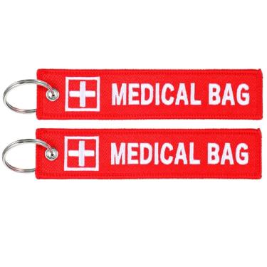 Imagem de 2 peças etiqueta de bolsa médica dupla face equipamento médico etiqueta de bagagem dispositivo etiquetas de bagagem chaveiro para bolsa de viagem, bolsas, mochilas, vermelho
