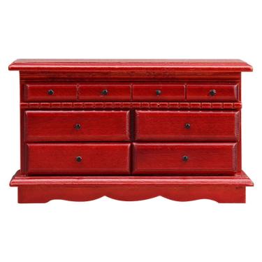 Imagem de Cômoda de casa de bonecas em miniatura, baú de madeira vermelho em escala 1:12