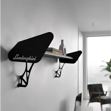 Imagem de Suporte Prateleira Em Aço Rack Estante de Parede Em Porsche Ferrari lamborghini Aerofólio Organizador Preto Suspenso Resistente Suporta até 30 kg (LAMBORGHINI)