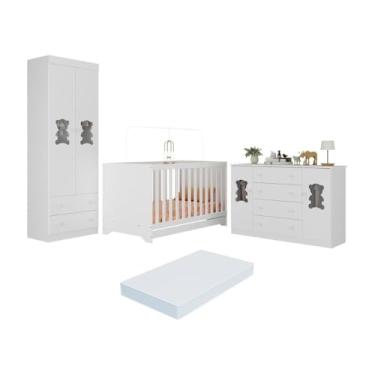 Imagem de Quarto de Bebê Completo com Berço Americano 3 em 1 Colchão Teddy Multimóveis Mp4672 Branco