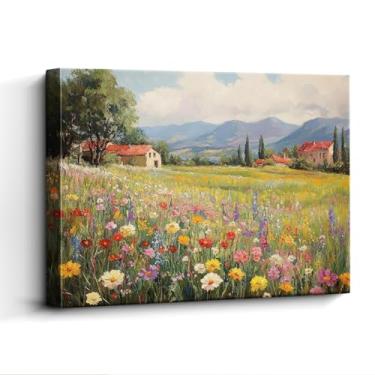 Imagem de WOXZQ Arte de parede Provence Wildflower, prado colorido, decoração de parede impressionista, impressão em tela sem moldura, arte de pôster natural, para presente de casa de campo de sala de estar, 38