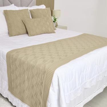 Imagem de Manta Casal, Peseira, Kit Peseira Manta Tricot Cama Casa + 3 Capas Almofadas(Caqui,Casal)