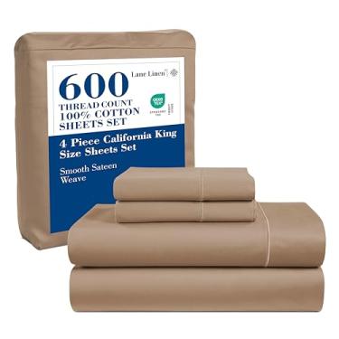Imagem de LANE LINEN Lençóis de 600 fios 100% algodão California King Size, lavável na máquina, totalmente elástico, macio e confortável, lençóis Cal Kings de baixo bolinhas, resistente ao desbotamento, bolsos