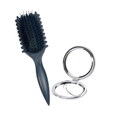 Imagem de Kit Escova Para Cabelos Cacheados Define Seus Cachos Com Perfeição Reduz Frizz e Desembaraça Com Espelho De Bolsa Curl Define (PRETA)