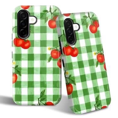 Imagem de SROJDHFJB Capa de telefone para Samsung Galaxy A36 5G, capa protetora de 2 camadas com design estampado xadrez verde tomate, parte traseira rígida + amortecedor de TPU macio capa fina para homens e