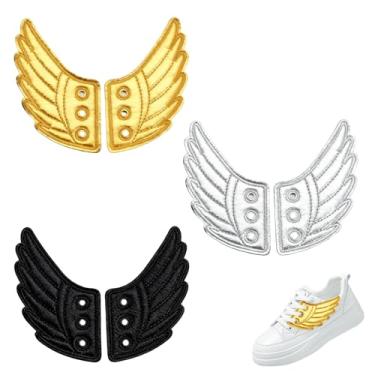 Imagem de 3 pares elegantes de pingentes dourados de sapatos com asas de anjo, acessórios de cadarço para mulheres, pingentes decorativos de tênis para tênis, patins, sapatos de lona de cano alto