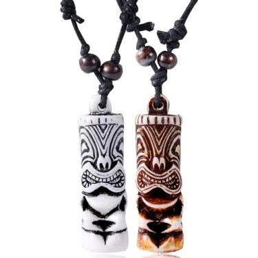 Imagem de Mikovivi 2 Conjunto Pingentes Amuleto Proteção Havaiano, Ajustável Feito à Mão Tribal Polinésio Praia Colar com Pingente da Sorte Anzol Tiki Tartaruga Marinha Dente Tubarão (Branco, Marrom)