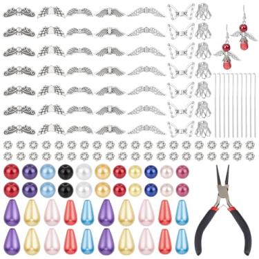 Imagem de PH PandaHall Conjunto de 60 conjuntos de pingentes de anjo de pérola, pingente de asa de ângulo, conjunto de chaveiros, pingente de anjo de pérola para colar, pulseira, chaveiro, artesanato, bijuteria