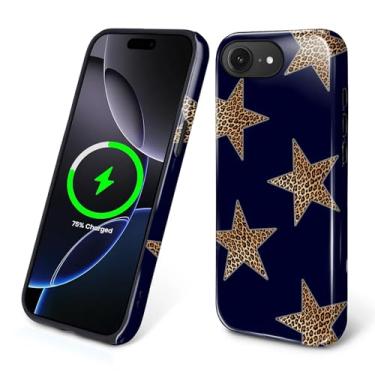 Imagem de Kapadiy Capa magnética para iPhone 16e, design de estrela azul marinho leopardo compatível com MagSafe Hybrid Dual Protection Silicone + capa protetora rígida à prova de choque antiarranhões para