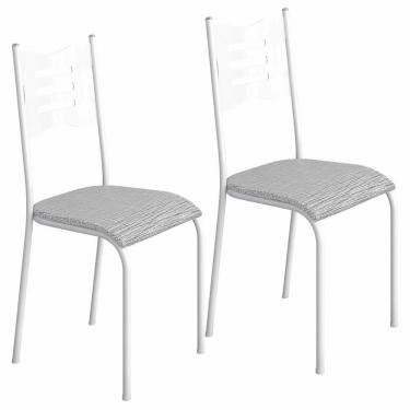Imagem de Kit 2 Cadeiras 542 Sala Jantar Cozinha Pés Aço Tubular Cinza Branco