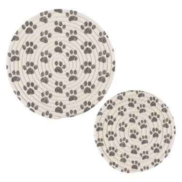 Imagem de Blueangle Pacote com 2 trivets de pata de cachorro para pratos quentes - suportes de panela resistentes ao calor, almofadas quentes trançadas e porta-copos - tapetes de mesa duráveis para cozinhar