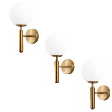 Imagem de Kit 3x Arandela Dourada Globo 90 Graus Troca De Cor No Interruptor