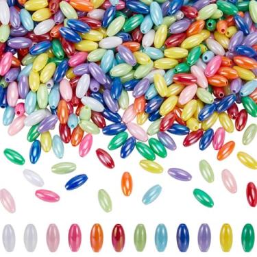 Imagem de SUNNYCLUE 500 peças de contas de arroz acrílicas em forma oval de contas a granel 1,2 cm aleatórias misturadas coloridas opacas longas imitação pérola longa mini espaçadores soltos para fazer joias