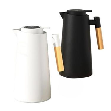 Imagem de Garrafa Térmica Inteligente 1 Litro com Termômetro LED e Cabo de Madeira - Para Chá Café e Água Tecnologia de Pressão, Design Moderno Preto (Aleatório-1)