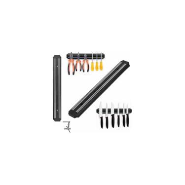 Imagem de Barra Magnética para Facas, Suporte de Parede com Imã Potente, 32,5cm x 5cm, Plástico, Branco/Preto Sortido, Inclui Buchas e Parafusos para Cozinha e Oficina