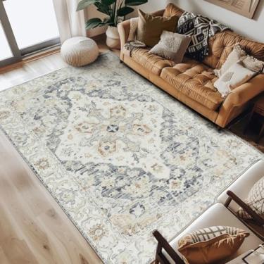 Imagem de jinchan Tapete de área lavável para sala de estar, 15 x 23 cm, macio, vintage, para ambientes internos, cinza, multiretrô, envelhecido, leve, de pilha baixa, antiderrapante, para quarto, cozinha, sala