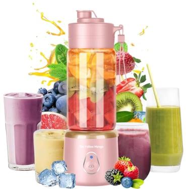 Imagem de Copo de liquidificador portátil, mini liquidificador elétrico USB para shakes e smoothies, 380 ml, 6 lâminas de aço inoxidável, recarregável, leve, preto, ideal para viagens e academia (rosa)