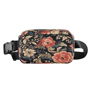 Imagem de CEBUGI Pochetes de caminhada para homens e mulheres, pochete vintage floral moderna resistente à água com cinto ajustável para treino, viagem, corrida